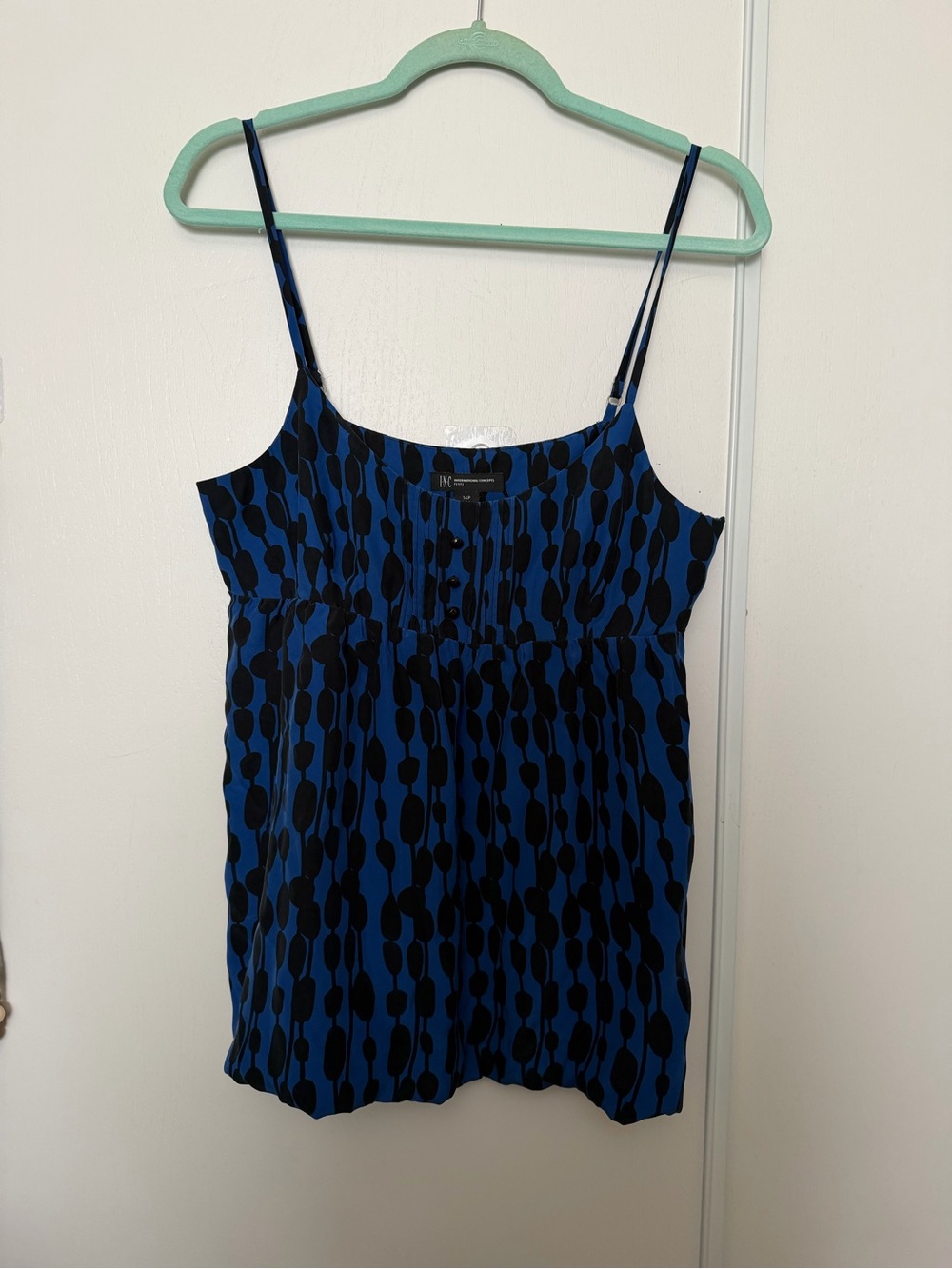 Blue & Black Spaghetti Strap Printed Tank Top -INC